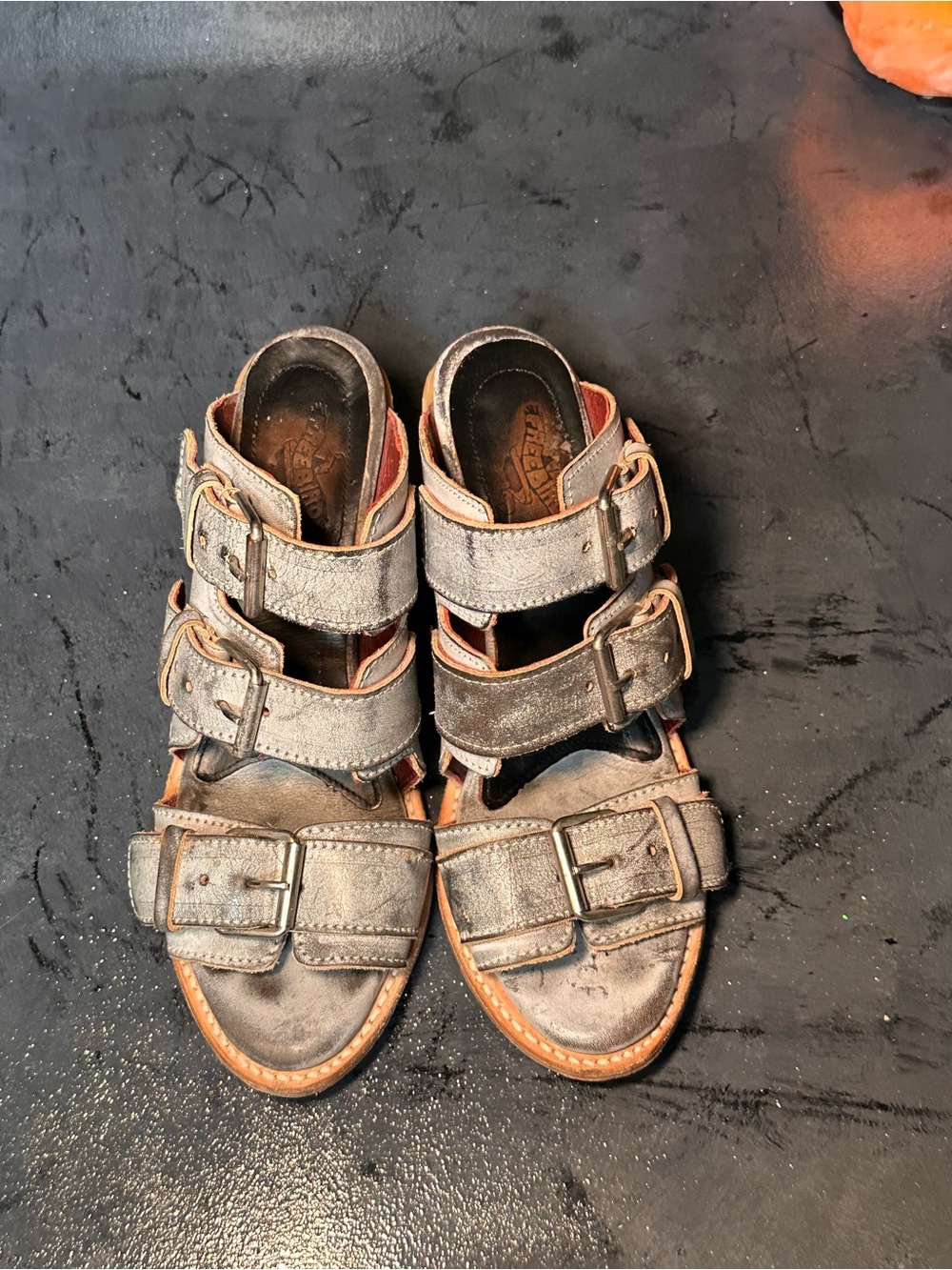 freebird Metallic Silver Triple-Buckle Leather Sandals